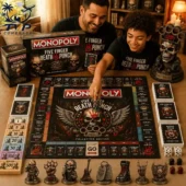 Monopoly Five Finger Death Punch Collector's Edition Board Game 2 Father and son playing Five Finger Death Punch Monopoly collector edition board game at Tvpcomebackshop