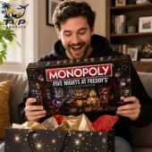 Monopoly Five Nights at Freddy's Collector Edition Board Game 2 Man holding a Five Nights at Freddy's Monopoly collector edition game box