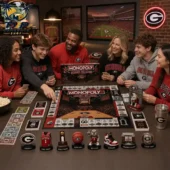 Monopoly Georgia Bulldogs Limited Collector's Edition Board Game 1 A group of friends playing the Georgia Bulldogs Monopoly collector's edition game.