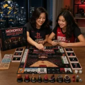 Monopoly Houston Rockets Collector Edition Board Game 2026 3 Two people playing the Houston Rockets Monopoly Collector Edition board game from Tvpcomebackshop.
