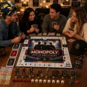 Group of friends playing the Jonas Brothers Monopoly Collector Edition board game from Tvpcomebackshop.