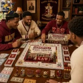 Group of men playing Kappa Alpha Psi Monopoly Collector Edition at Tvpcomebackshop.