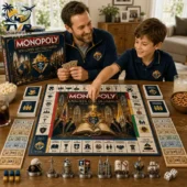 Monopoly Knights of Columbus Collector's Edition Board Game 2026 3 Father and son playing Knights of Columbus Monopoly board game