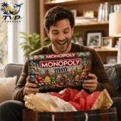 Monopoly M&M's Collector's Edition Board Game 1 Man smiling while holding M&M's Collector Edition Monopoly board game