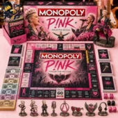 P!nk Monopoly Collector Edition game set displayed on a pink surface