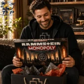 Monopoly Rammstein Monopoly Limited Collector Edition Board Game 2 Man holding a Rammstein Monopoly collector edition board game