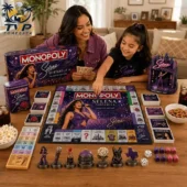 Mother and daughter playing the Selena Quintanilla Collector's Edition Monopoly board game.