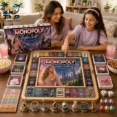 Monopoly Taylor Swift Limited Collector Edition Board Game 2026 1 Mother and daughter playing Taylor Swift Monopoly board game at home