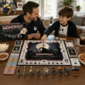 Monopoly The Nightmare Before Christmas Collector's Edition Board Game 2 Father and son playing Nightmare Before Christmas Collector Edition Monopoly at Tvpcomebackshop