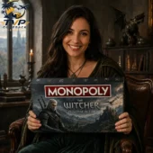 Woman holding The Witcher Collector Edition Monopoly game board