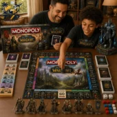 Monopoly World of Warcraft Collector's Edition Board Game 2 Father and son playing the World of Warcraft Collector's Edition Monopoly board game from Tvpcomebackshop.