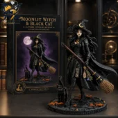 Moonlit Witch and Black Cat brick building set by Tvpcomebackshop