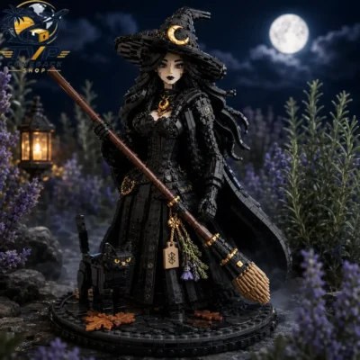 Moonlit Witch & Black Cat Autumn Coven Guardian Halloween Night Building Brick Set 2026