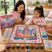My Little Pony Monopoly Board Game 2026 2 Mother and daughter playing My Little Pony Monopoly board game at home