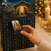 Nativity Story Advent Calendar 3 Nativity scene advent calendar with golden ornament