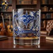 Bon Jovi 43rd anniversary commemorative whiskey glass