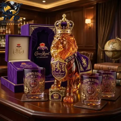 New 2026 Crown Royal 87th Anniversary Premium Lion Bottle And Glass Combo Set