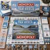 North Carolina Tar Heels Collector Edition Monopoly game set with board, pieces, and branded packaging from Tvpcomebackshop.