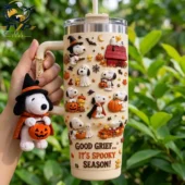 Peanuts Snoopy Good Grief It's Spooky Season Tumbler With Handle 1 Snoopy Halloween tumbler with keychain from Tvpcomebackshop