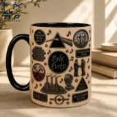 Pink Floyd themed ceramic mug featuring iconic album artwork and Tvpcomebackshop branding