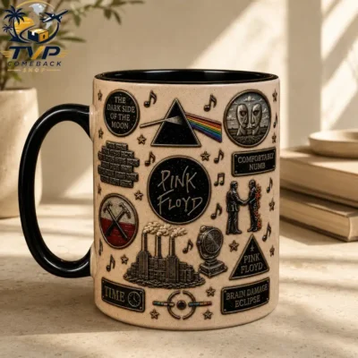 Pink Floyd Classic Rock Legends Ceramic Mug - Vintage Albums & Song Titles Coffee Cup