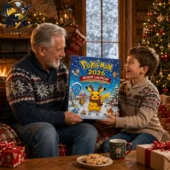 Grandfather and grandson opening a 2026 Pokemon advent calendar