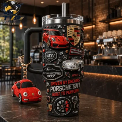 Porsche 911 Driven By Dreams Built To Perform Motorsport Tumbler with Handle 2026 Porsche 911 Driven By Dreams Built To Perform Motorsport Tumbler with Handle 2026