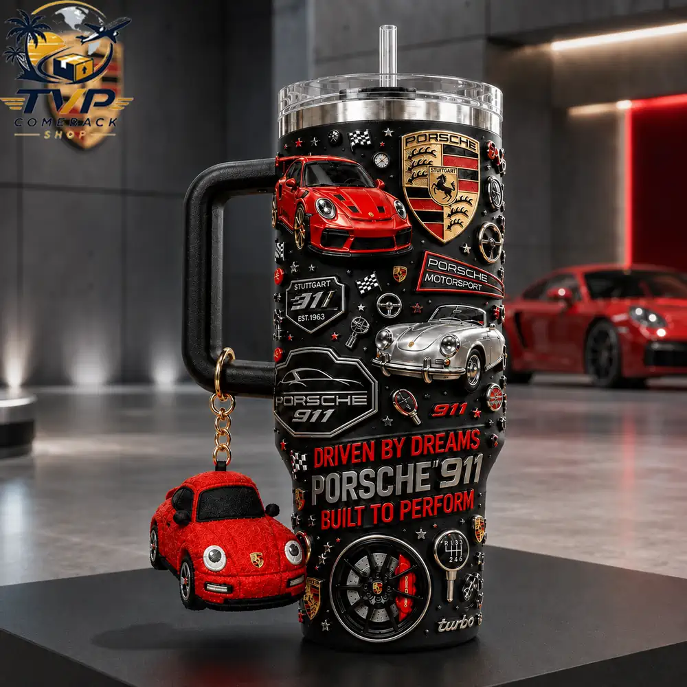 Porsche 911 Driven By Dreams Built To Perform Motorsport Tumbler with Handle 2026 Porsche 911 Driven By Dreams Built To Perform Motorsport Tumbler with Handle 2026