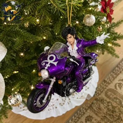 Prince Purple Rain Waving Motorcycle Christmas Ornament