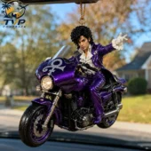 Prince Purple Rain Waving Motorcycle Christmas Ornament 3 Prince hanging car ornament on purple motorcycle