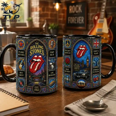 Rolling Stones Vintage Stained Glass Style Rock 'N' Roll 3D Mug