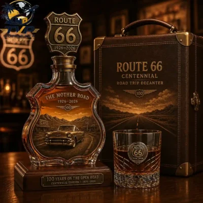 Route 66 The Mother Road 1926-2026 100 Years Of Open Road Whiskey Decanter & Glass Set Route 66 The Mother Road 1926-2026 100 Years Of Open Road Whiskey Decanter & Glass Set