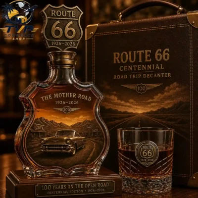 Route 66 The Mother Road 1926-2026 100 Years Of Open Road Whiskey Decanter & Glass Set