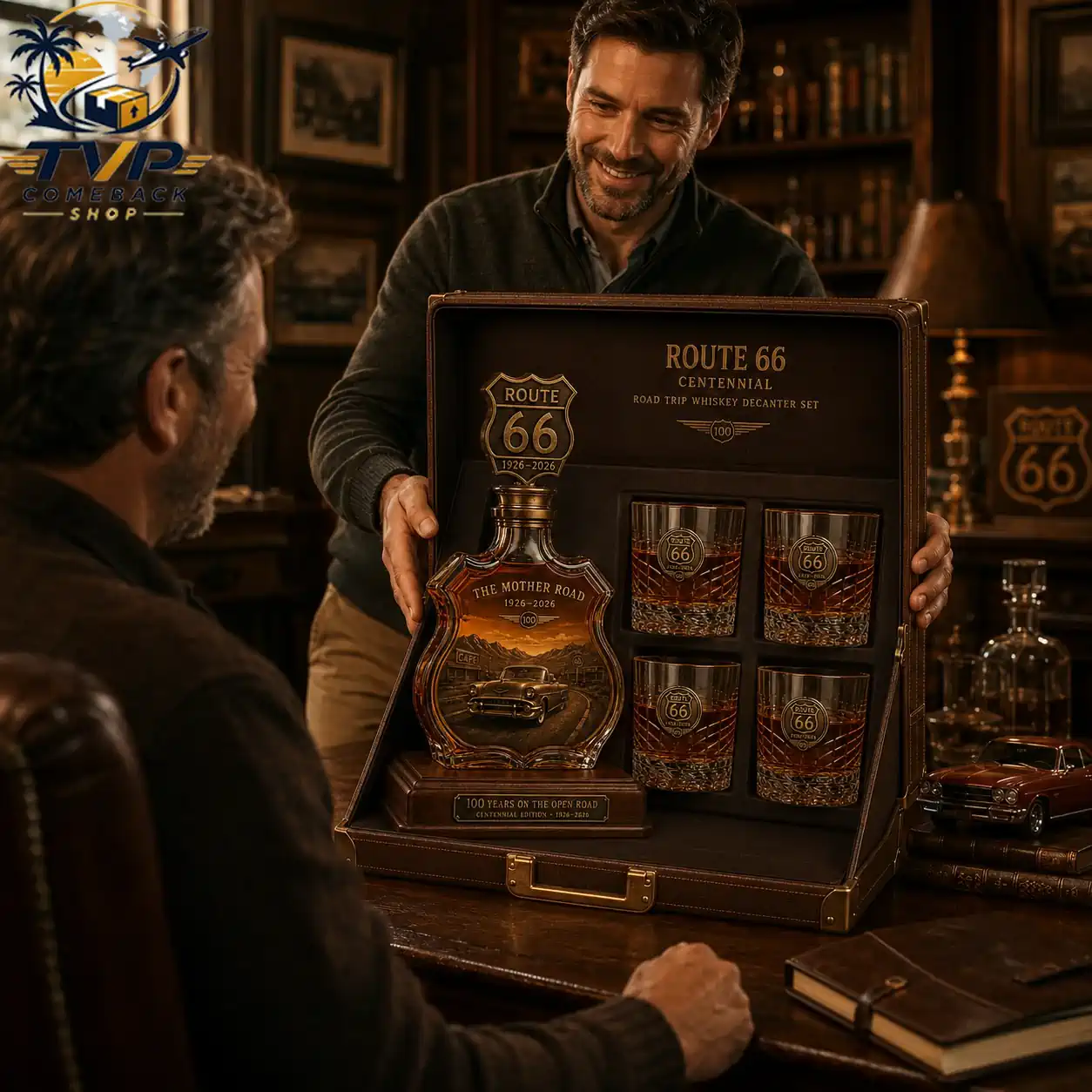 Route 66 The Mother Road 1926-2026 100 Years Of Open Road Whiskey Decanter & Glass Set Route 66 The Mother Road 1926-2026 100 Years Of Open Road Whiskey Decanter & Glass Set