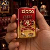 San Francisco 49ers 80th Anniversary Limited Collector Edition Zippo Lighter 2 Commemorative San Francisco 49ers 80th anniversary Zippo lighter held in hand