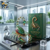 Intricate glass crystal scorpion figurine next to its collector edition box at Tvpcomebackshop