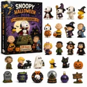 Snoopy Halloween 2026 advent calendar set featuring 24 miniature PEANUTS character figurines and holiday accessories from Tvpcomebackshop.