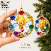 Super Sonic 35th Anniversary golden ornament with Chaos Emeralds