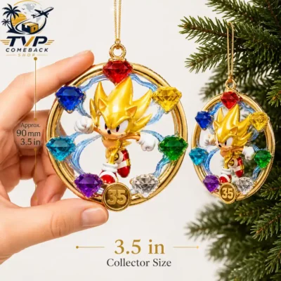 Sonic the Hedgehog Super Sonic 35th Anniversary Chaos Emerald Christmas Ornament