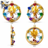 Super Sonic 35th Anniversary gold pendant with colorful Chaos Emeralds
