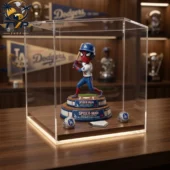 Spider-Man Los Angeles Dodgers collectible figure inside an acrylic display case by Tvpcomebackshop
