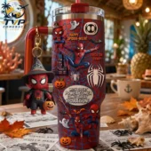 Spider-Man Trick Or Thwip Tumbler 40oz Tumbler With Handle 1 Spider-Man themed Halloween travel tumbler with character charm