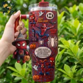 Spider-Man Trick Or Thwip Tumbler 40oz Tumbler With Handle 2 Spider-Man themed Halloween stainless steel tumbler by Tvpcomebackshop