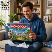 Super Mario Collector's Edition Monopoly Board Game 2 Man holding a Super Mario Collector Edition Monopoly board game from Tvpcomebackshop