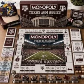 Texas A&M Aggies Monopoly board game set with branded game pieces and cards by Tvpcomebackshop