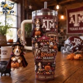 Texas A&M Aggies Halloween themed tumbler with Sheltie dog decor by Tvpcomebackshop