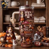 Texas A&M Aggies Halloween themed tumbler with Sheltie dog keychain from Tvpcomebackshop