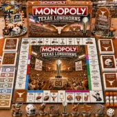 Texas Longhorns Championship Anniversary Edition Monopoly game set by Tvpcomebackshop