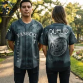 Man and woman wearing Duelo Rangers graphic baseball jerseys by Tvpcomebackshop