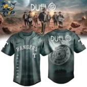 Texas Rangers x DUELO Baseball Jersey 2026 1 Duelo band themed Rangers baseball jersey featuring clock graphic